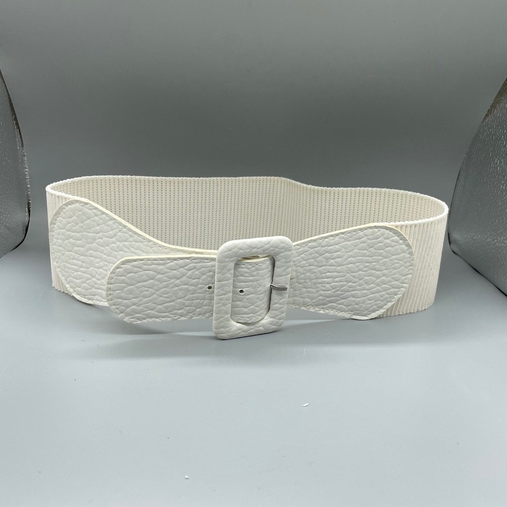 Mon Ami White Wide Cinch Belt Vintage Style Elastic Stretch Waist Buckle M
